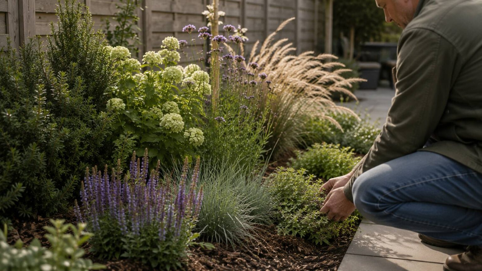 Onderhoud beperken door plantvakken slim op te bouwen. beplanting kleine tuin