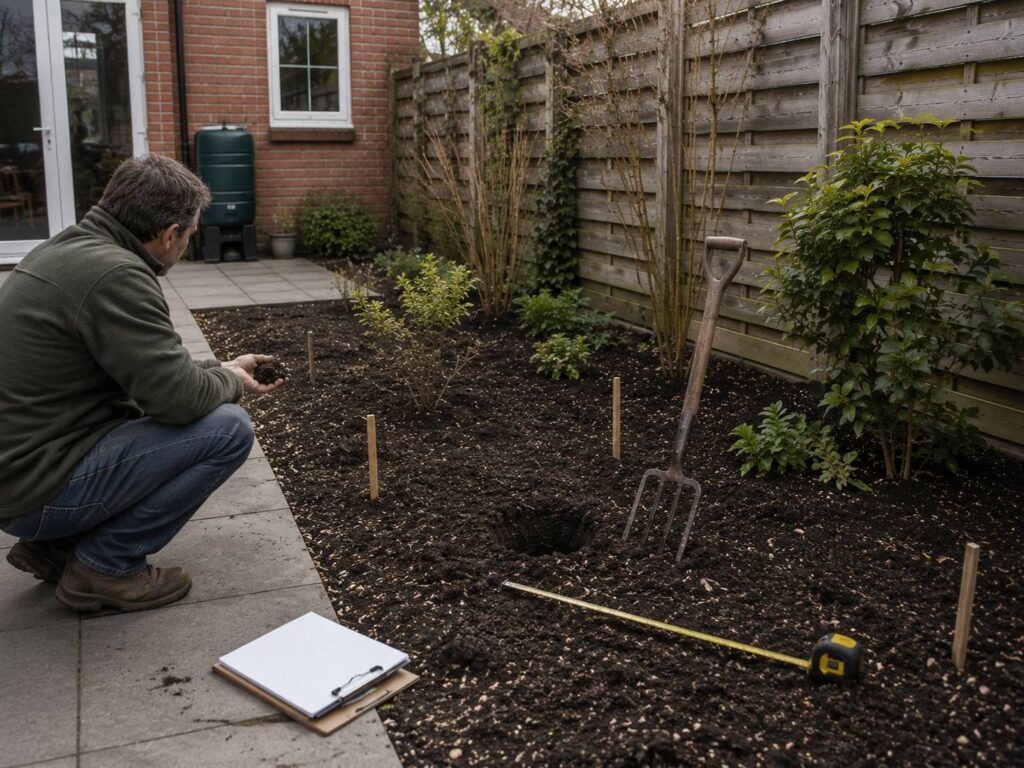 Standplaats en bodem beoordelen voordat planten worden gekozen voor een beplantingsplan