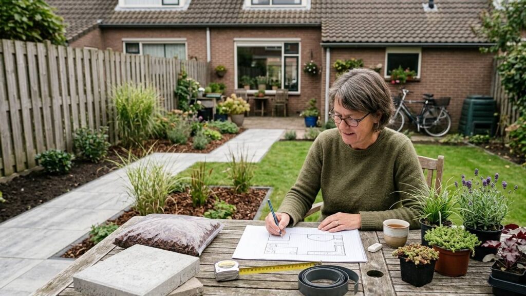 Tuin onderhoud verminderen met een rustigere indeling. Tuin opnieuw indelen