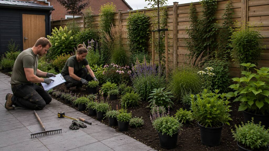 Border indelen op hoogte met lage bodembedekkers, middelhoge vaste planten, siergrassen, heesters en hoge accenten. border indelen hoogte