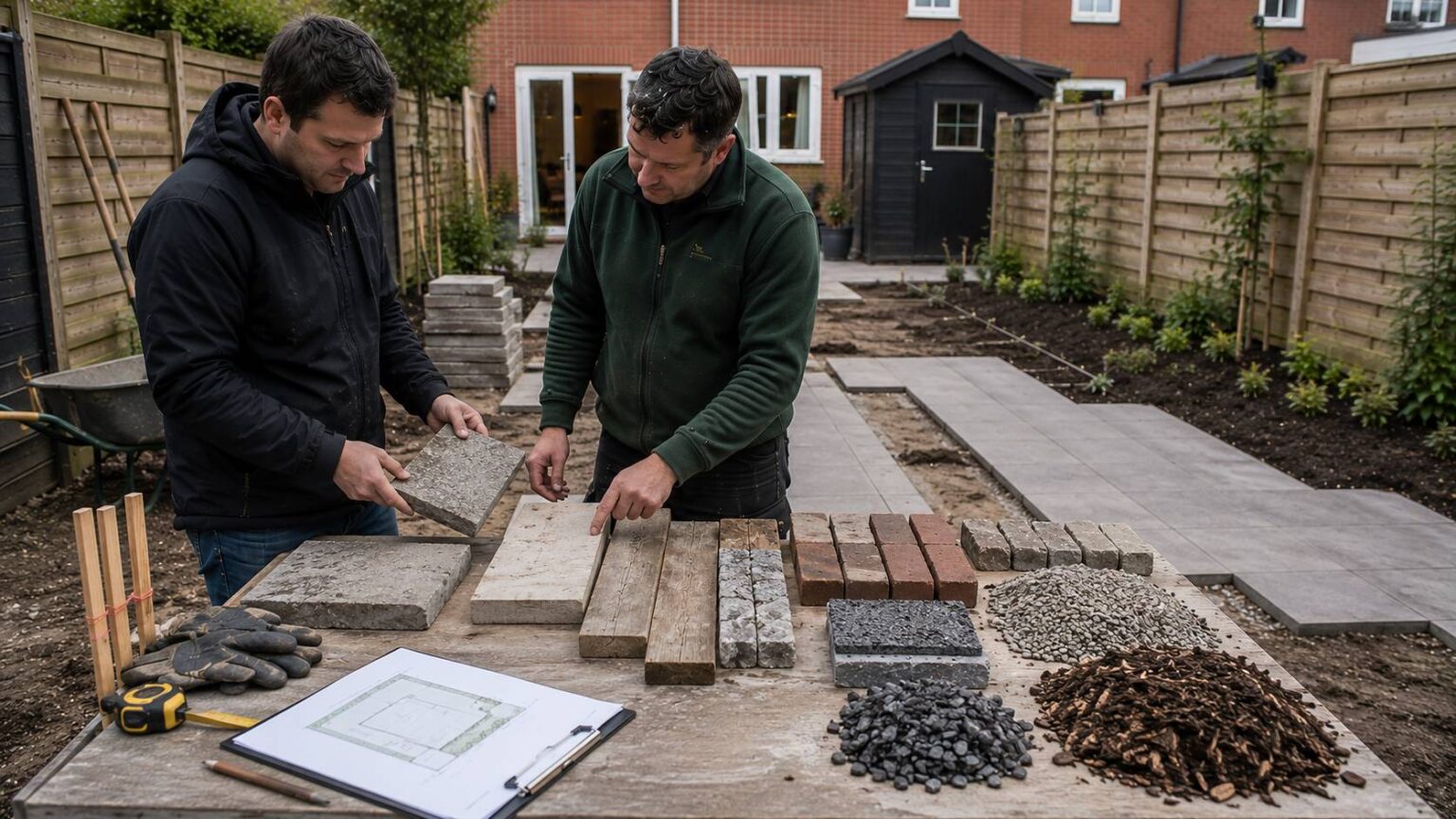 Duurzame tuinmaterialen kiezen met hergebruikte tegels, bakstenen, hout, grind en waterdoorlatende bestrating tijdens tuinrenovatie. duurzame tuinmaterialen