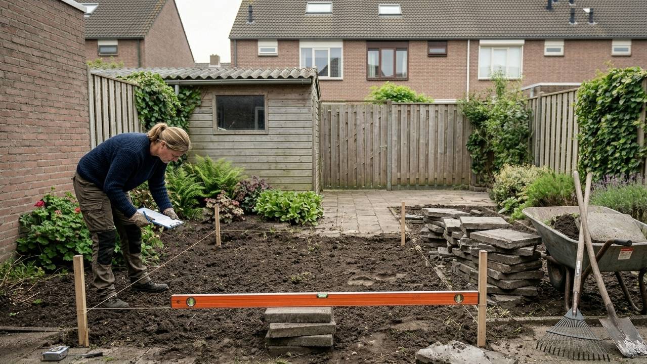 Verzakkingen in de tuin oplossen. verzakking tuin oplossen